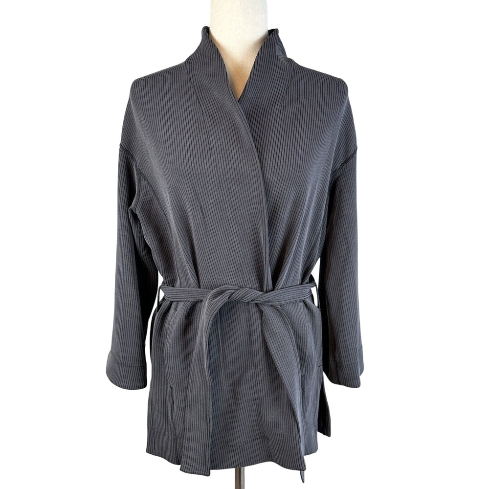 Lululemon Ribbed Softstreme Belted Wrap Jacket Size 4 Charcoal Gray Black